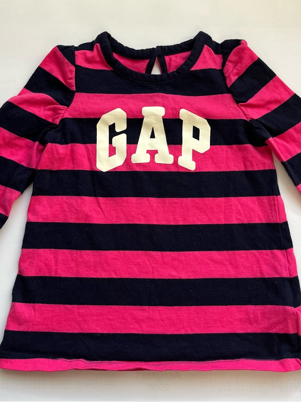 GAP Girls Hot Pink & Navy Striped Long Sleeve Tee